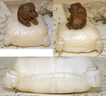 Antique French Door or Servant Bell, a Charming Carved Stone Dog on Marble or Alabaster Pillow