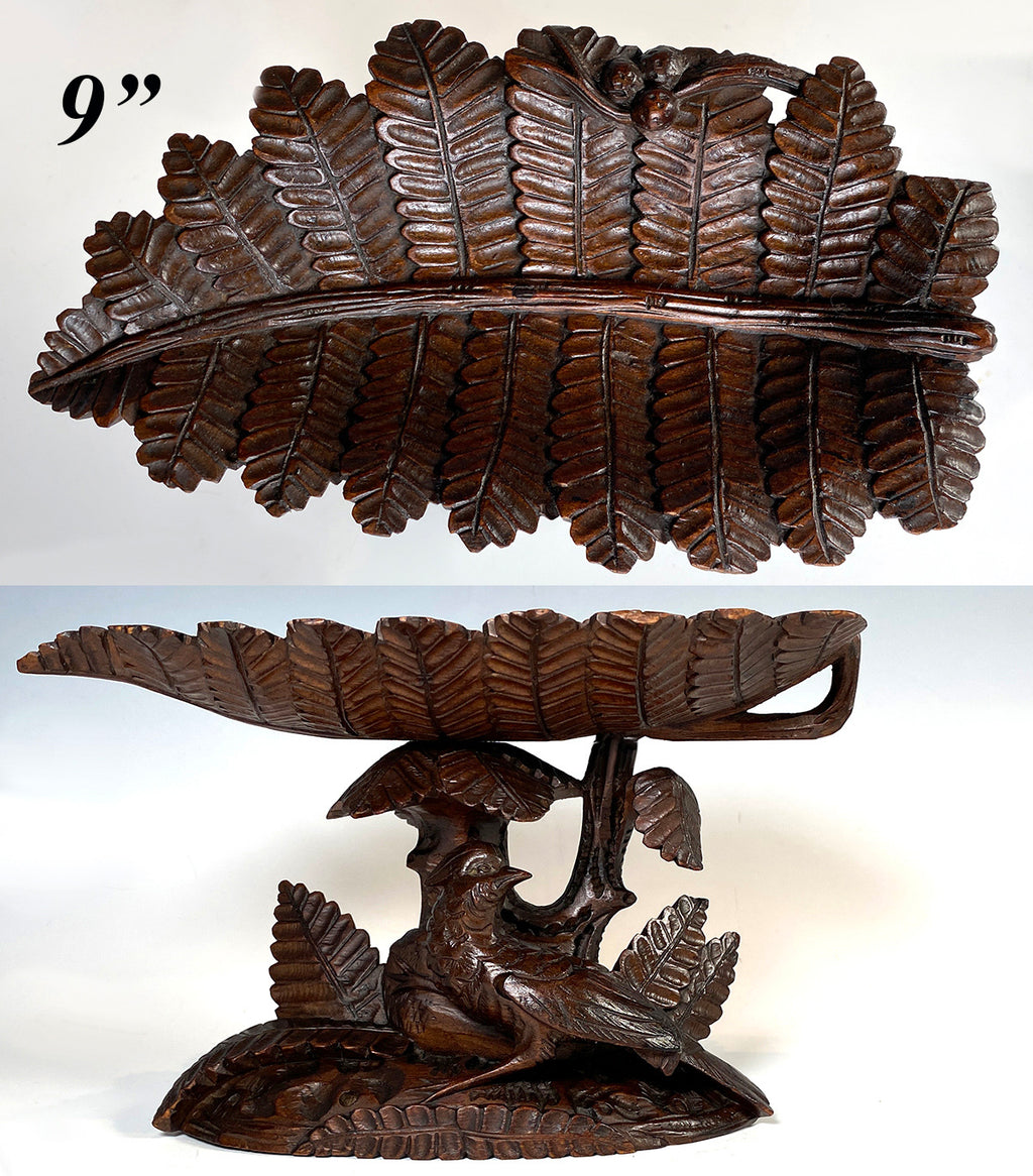 Antique 19th Century Swiss Black Forest Hand Carved Wood Centerpiece, Tazza, Calling Card Tray