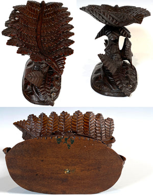 Antique 19th Century Swiss Black Forest Hand Carved Wood Centerpiece, Tazza, Calling Card Tray