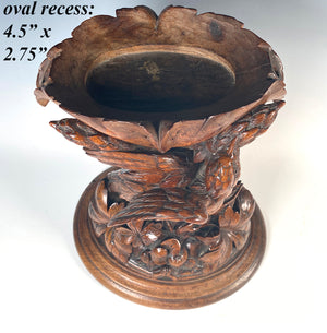 Large Antique 12.25" Tall Swiss Black Forest Tazza, Candle or Centerpiece Stand, Pheasant