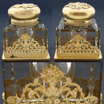 Antique French Napoleon III Empire Revival 3.75" Tall Inkwell, Gilt Bronze & Cut Crystal, Lion's Head