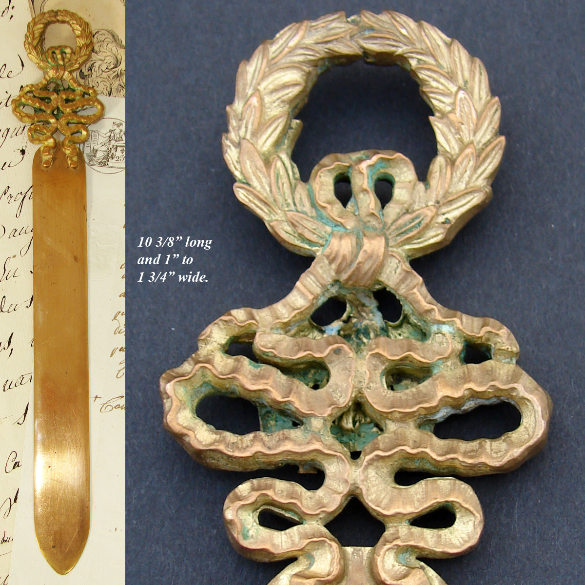 Antique French Empire Revival 10.5" Gilt Bronze Letter Opener or Page Turner, Napoleonic Eagle