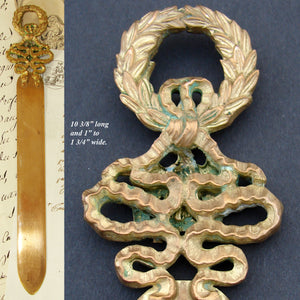 Antique French Empire Revival 10.5" Gilt Bronze Letter Opener or Page Turner, Napoleonic Eagle