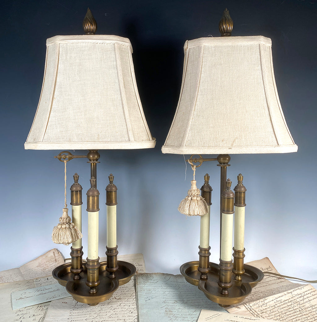 Pair of Vintage Accent Lamps 24" Tall on Tri-lobe Base with 3 Faux Candles, Shades, Keys, Tassels