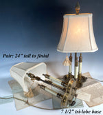 Pair of Vintage Accent Lamps 24" Tall on Tri-lobe Base with 3 Faux Candles, Shades, Keys, Tassels