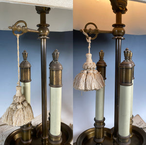 Pair of Vintage Accent Lamps 24" Tall on Tri-lobe Base with 3 Faux Candles, Shades, Keys, Tassels