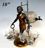 Rare Antique French Female Blackamoor Liqueur Caddy, Enamel Glass Barrel and Cups, Napoleon III