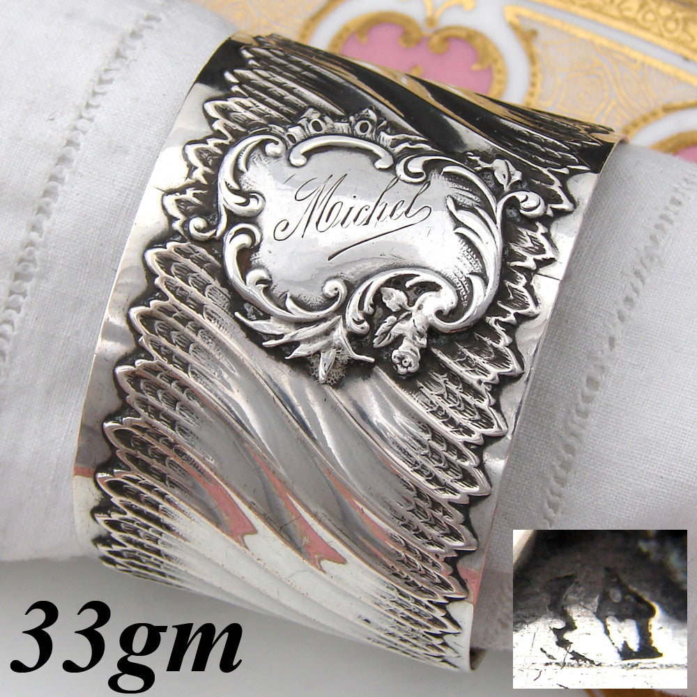 Antique Continental .800 (nearly sterling) Silver Napkin Ring, Rococo Spiral Fluted, "Michel"