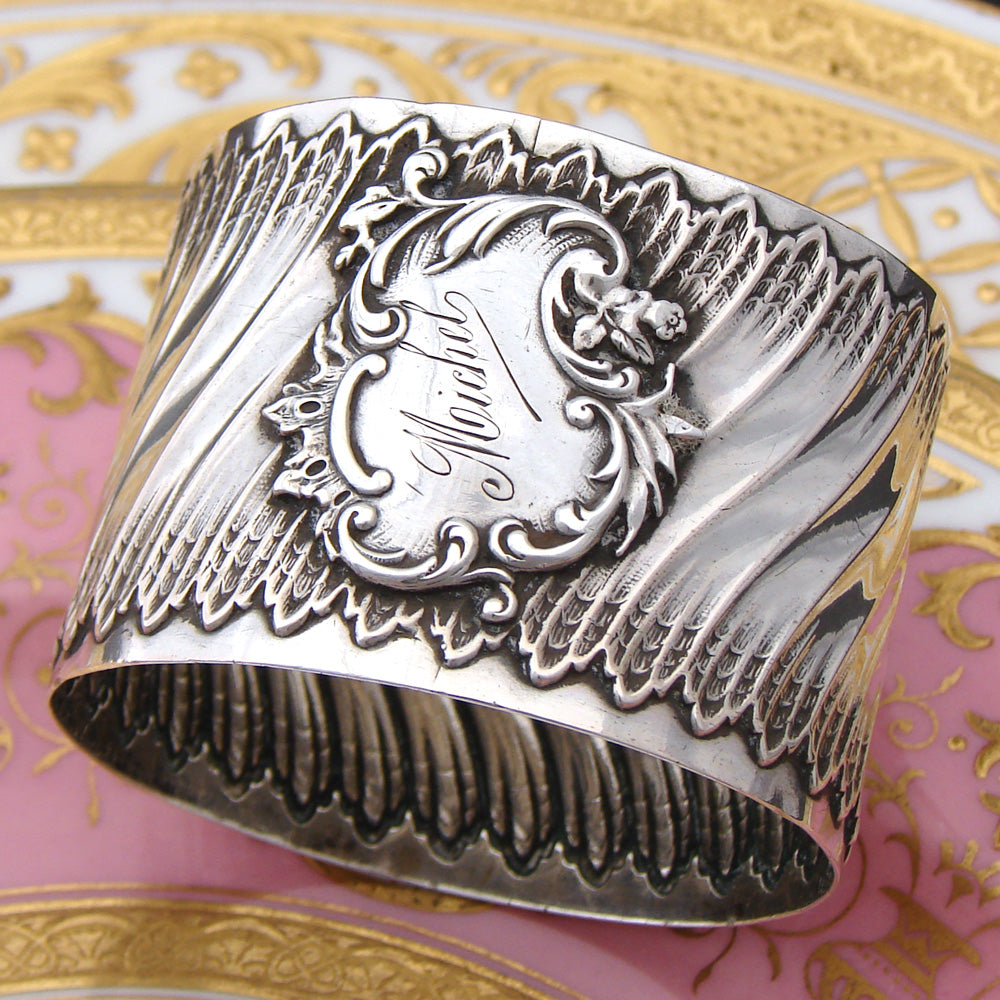 Antique Continental .800 (nearly sterling) Silver Napkin Ring, Rococo Spiral Fluted, "Michel"