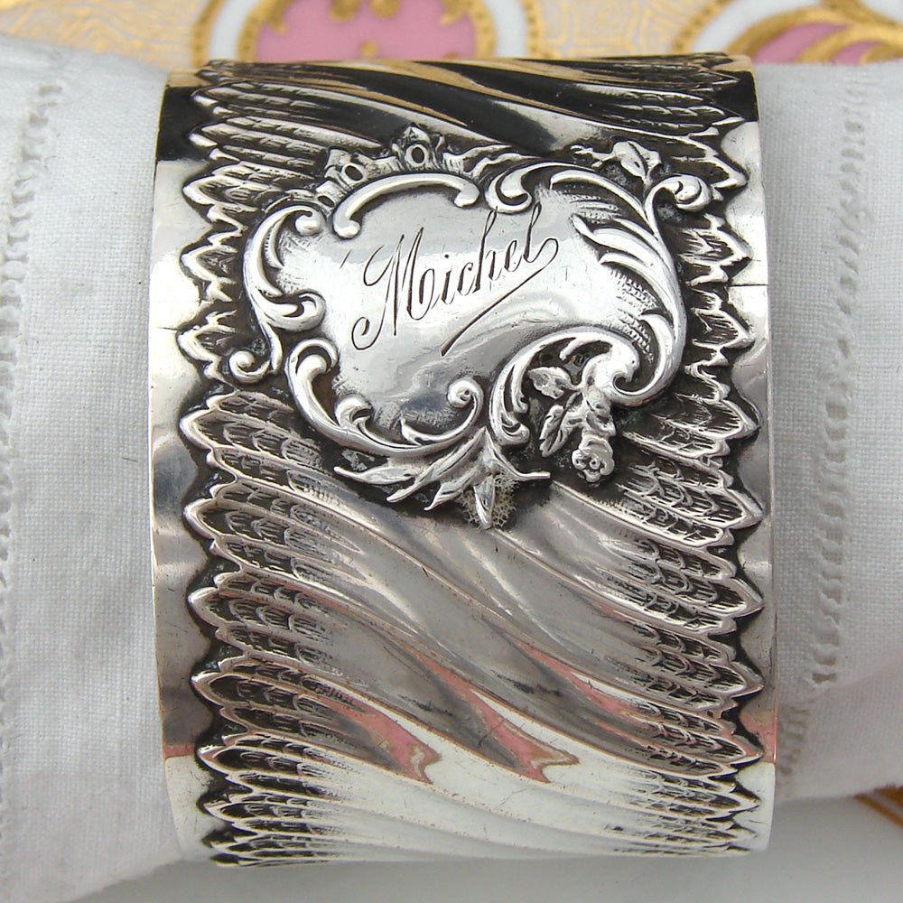 Antique Continental .800 (nearly sterling) Silver Napkin Ring, Rococo Spiral Fluted, "Michel"