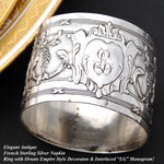 Antique French Sterling Silver Napkin Ring, Empire Style Quiver & Arrows, "LG" Monogram