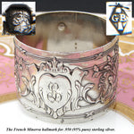 Antique French Sterling Silver Napkin Ring, Empire Style Quiver & Arrows, "LG" Monogram