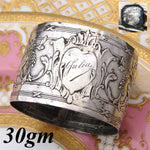 Antique French Sterling Silver Napkin Ring, Empire Style Quiver & Arrows, "Julia" Inscription