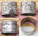 Antique French Sterling Silver Napkin Ring, Empire Style Quiver & Arrows, "LG" Monogram
