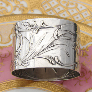 Antique French Sterling Silver 2" Napkin Ring, Rococo Pattern & Cattails, 38gm