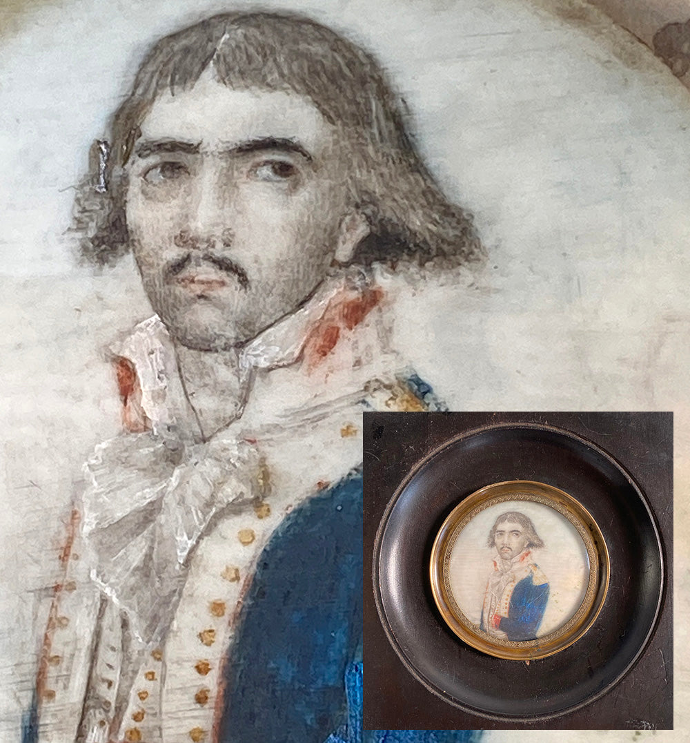Antique late 18th Century French Military Uniform, Portrait Miniature, French National Guard