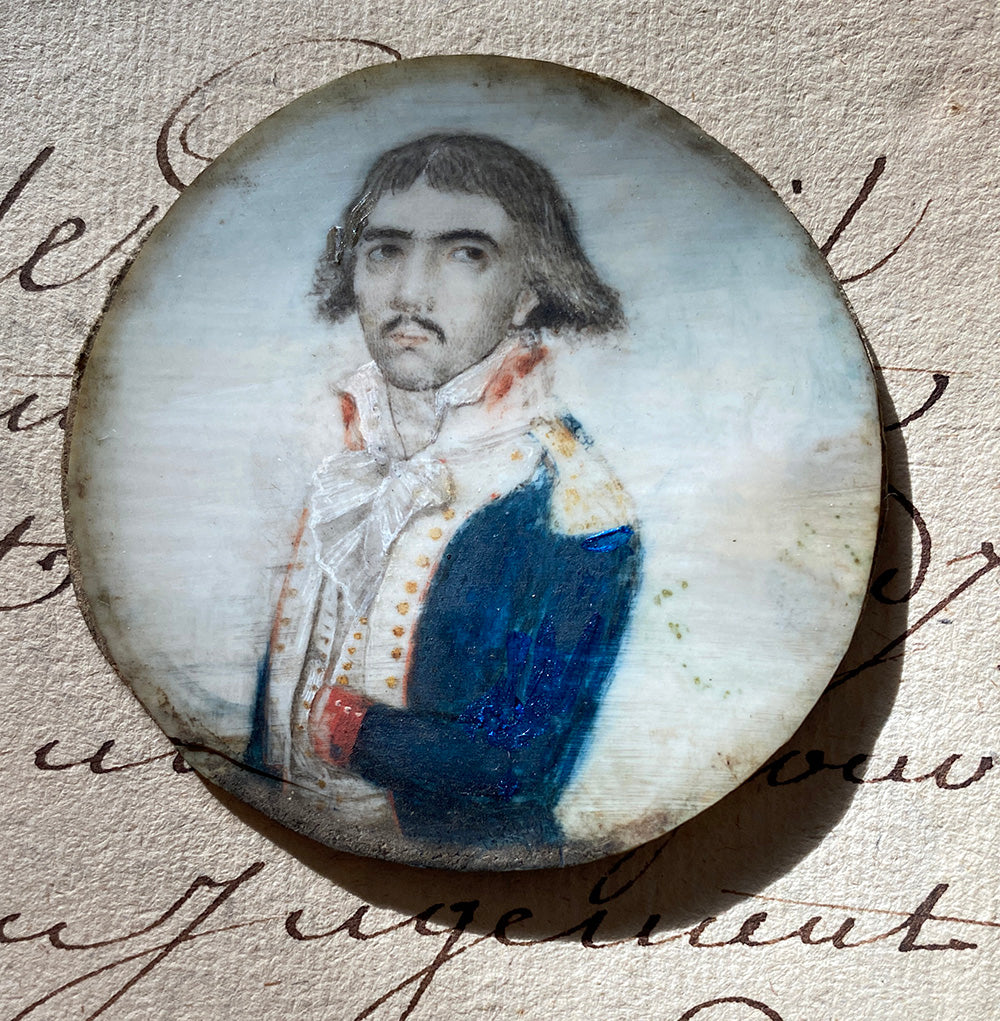 Antique late 18th Century French Military Uniform, Portrait Miniature, French National Guard