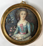 Fine Antique 18th Century French Revolution Portrait Miniature, Royalist in her Garden
