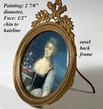 Fine Antique 18th Century French Revolution Portrait Miniature, Royalist, Torches Top Easel Frame