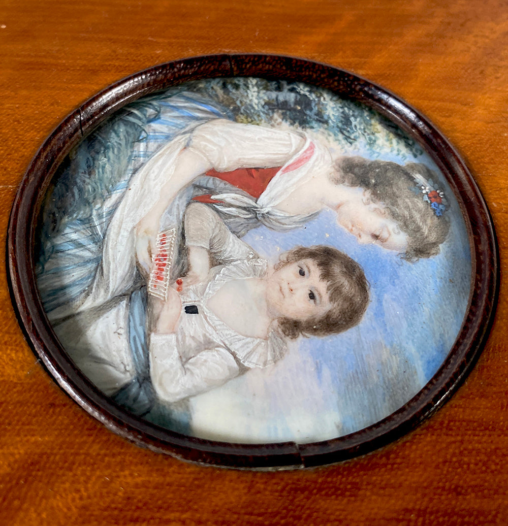 Antique c.1790 French Revolution Portrait Miniature of 2 children, ID'd and History on Back