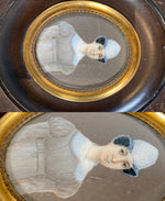 Antique French Portrait Miniature, French Empire Beauty with Unusual Lace Hat, Collar