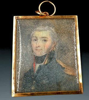 Antique French Military Officer, Empire or 2nd Empire in 18k Gold 2-Sided Locket Frame