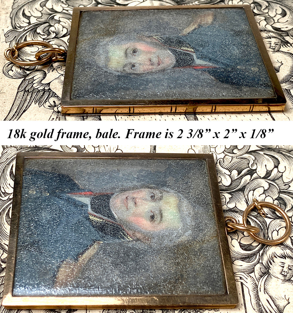 Antique French Military Officer, Empire or 2nd Empire in 18k Gold 2-Sided Locket Frame