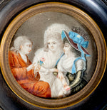 Antique French 18th Century Group Portrait Miniature, 3 People of Louis XVI Era, Royalist