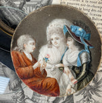 Antique French 18th Century Group Portrait Miniature, 3 People of Louis XVI Era, Royalist