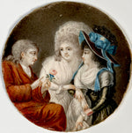 Antique French 18th Century Group Portrait Miniature, 3 People of Louis XVI Era, Royalist