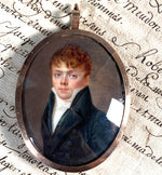 Rare 14k Gold Locket-like Oyster Frame, Pendant, Portrait Miniature of a Gorgeous Blue-eyed Young Boy