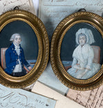 RARE Antique French Portrait Miniature Pair, c.1750s Louis XVI Contemporaries, Husband and Wife