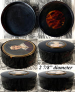 RARE Antique French Portrait Miniature Tortoise Shell Snuff or Patch Box, 2 Paintings, Child and Mother c.1830