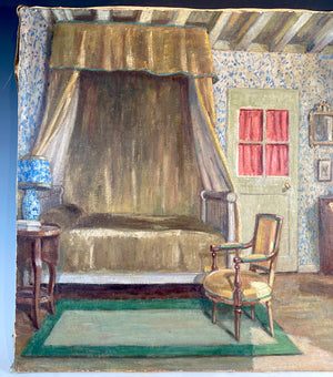 Antique French Impressionist Oil Painting Apartment Interior, Well-listed Artist, Museum Collections