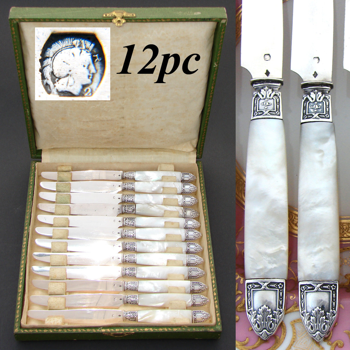 Antique French 22pc .800 (nearly sterling) Silver & Mother of