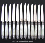 Antique French Hallmarked Silver & Mother of Pearl 12pc Knife Set, Classical Acanthus