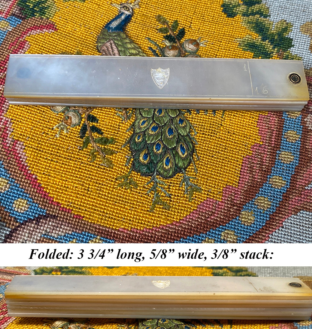 Antique c.1800 French Palais Royal Sewing or Measuring Ruler, Mother of Pearl Hand, 18k Gold Trim