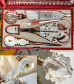 RARE Antique French 18k & Mother of Pearl Palais Royal Sewing Etui, Case, Necessaire Tools, Perfume Bottle