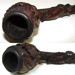 Antique Victorian Era Swiss Black Forest Carved 11 3/8" Tobacco Pipe, Foliate Decoration