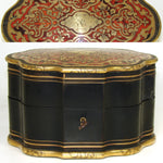 Rare Lg Antique French Napoleon III Boulle Scent Caddy Casket, Four Eglomise Perfumes with Parisian Scenes