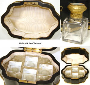 Rare Lg Antique French Napoleon III Boulle Scent Caddy Casket, Four Eglomise Perfumes with Parisian Scenes