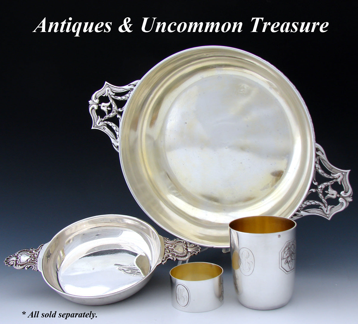 Antique French Sterling Silver 7 7/8" Ecuelle or Legumier, Single Serving Bowl, Rococo Style