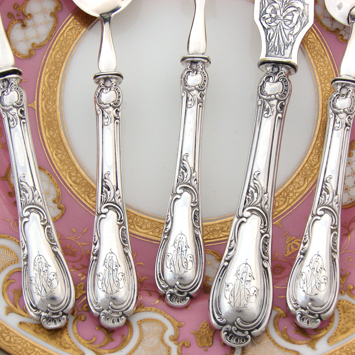 Antique French Sterling Silver 5pc Condiment or Hors d'Oeuvres Serving Set, Orig. Box