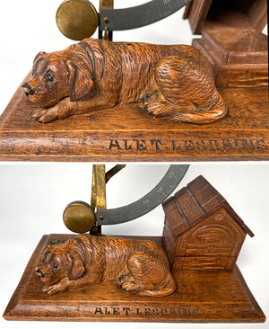 Antique Swiss Black Forest Hand Carved Dog, Doghouse is Stamp Box and Postal Scale