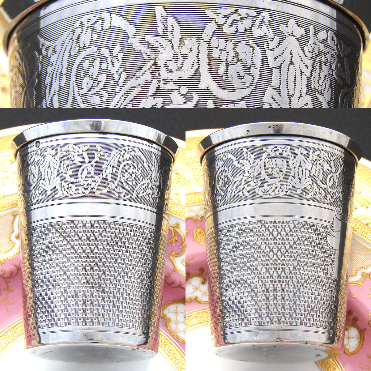 Antique French Sterling Silver Mint Julep, Wine Cup, Tumbler or Timbale, Guilloche Style