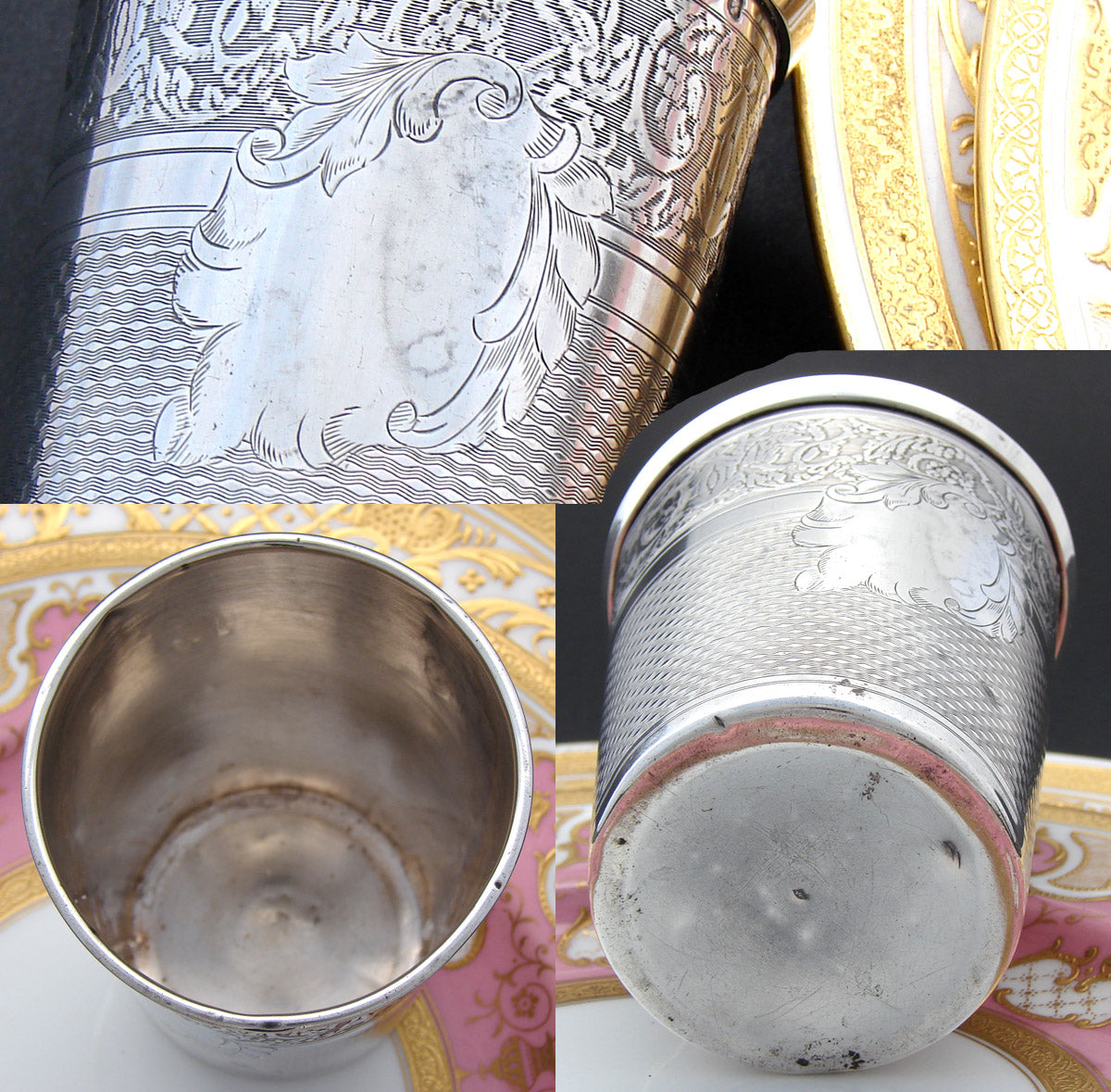 Antique French Sterling Silver Mint Julep, Wine Cup, Tumbler or Timbale, Guilloche Style