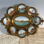 Antique French Eglomise 10" Calling Card Tray, 9 Views of Venice Grand Tour Souvenir