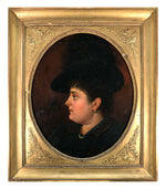 Antique French Oil Painting, Portrait of Woman c.1840s, Fine Frame, Jewelry, Hat