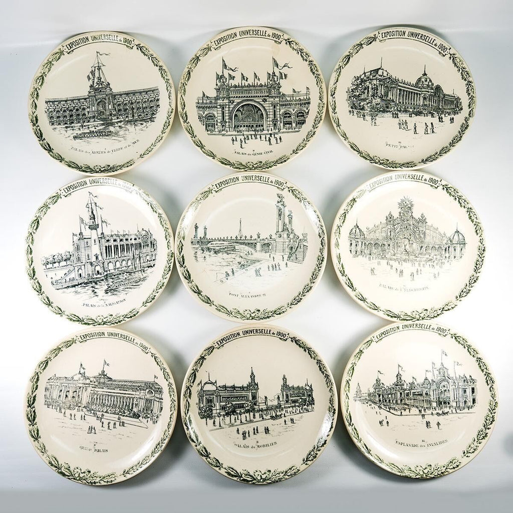 RARE Set of 9 Antique French Plates Made for the 1900 Paris Exposition