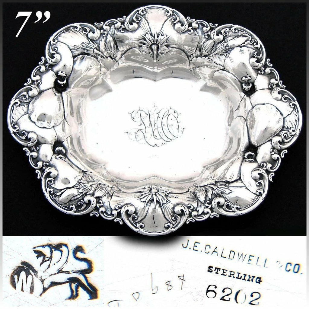 Antique Whiting Gorham Sterling Silver7" Bowl, Floral Bas Relief, J.E. Caldwell